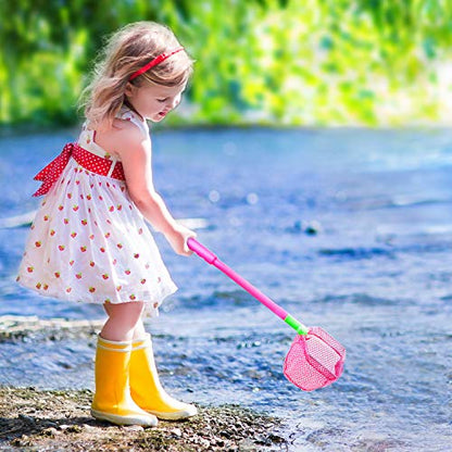Coopay 2 Pieces Butterflies Fishing Net Catching Bug Floating Bait Beach Nets for Outdoor Playing - color: Blue + Rose Red
