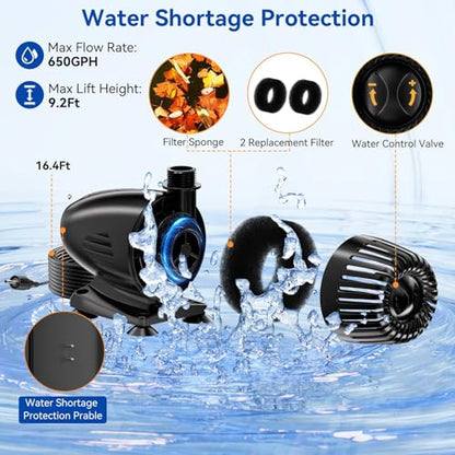 55W Solar Pond Waterfall Box with Fountain Pump, 304 Stainless Steel Pond Waterfall Spillway, Pond Spillway with 9.8FT PU Corrugated Tubing for Garden Waterfall,Water Features-P5552H