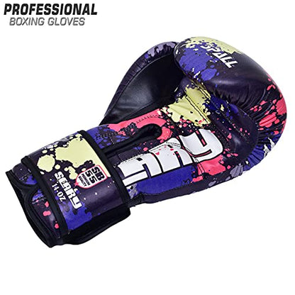 Spall Pro US Boxing Gloves for Men & Women - Pro Training Sparring Punching Gloves - Muay Thai MMA, Kickboxing Heavy Bag Workout Leather Boxing Gloves - Scary Blue - 8 OZ
