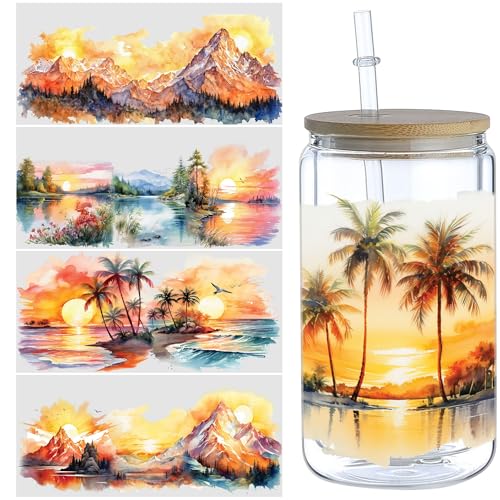 5 Sheets Scenery UV DTF Transfer Stickers, for Glass Tumbler, Waterproof Decals, Plastic Adhesive Label for Bottles and Cups Decor (Style2-5 Sheet) - color: Style2-5 Sheet