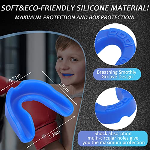 BBTO 6 Pack Kids Youth Mouth Guard for Football Sports, Boys Girls Mouthguard with Case, Soft Mouth Guard for Hockey Boxing Basketball, Ages 4+ - color: Blue