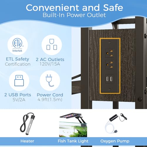 20-29-37 Gallon Fish Tank Stand with Power Outlet,Adjustable Aquarium Stand, Heavy Duty Terrarium Stand,Metal Frame Reptile Turtle Tank Stand Suitable for Home Office,600LBS Capacity, Black - color: Black, size: 20-29-37 Gallon