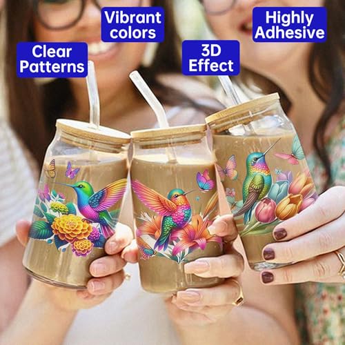 UV DTF Cup Wrap Transfer Stickers, 4 Sheets Bird Rub On Transfers for Tumblers Water Bottles Glass Cups Mugs Ceramics - style: Bird