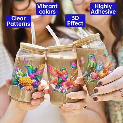 UV DTF Cup Wrap Transfer Stickers, 4 Sheets Bird Rub On Transfers for Tumblers Water Bottles Glass Cups Mugs Ceramics - style: Bird
