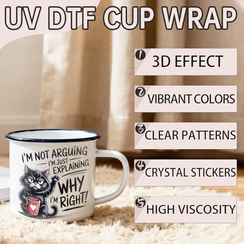 12 PCS UV DTF Cup Wrap Stickers, Funny Cat Sarcastic Quotes Rub on Transfers for Crafts, Permanent DIY Transfer Decals for 16oz Libbey Glass Cans, Mugs, Candles, Easy to Apply Art Stickers - style: Funny Cat Sarcastic Quotes
