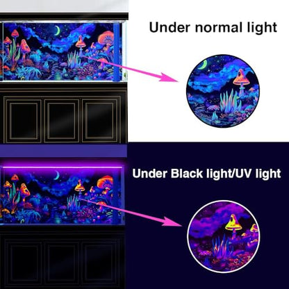 48X20IN Waterfall Fantasy Landscape Mountain Black Light Aquarium Background, UV Fish Tank Background Planet Terrarium Background with 10 EVA Double-Sided Tape - size: 48X20in/120X50cm