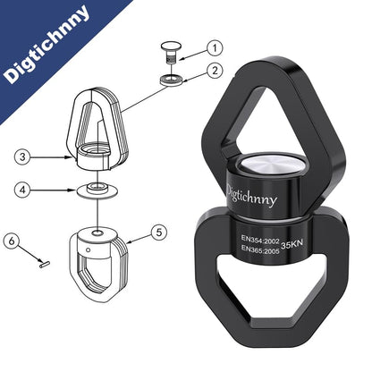 35KN Swing Swivel with Swivel Carabiner, Black, 2 Pack - color: Black, size: 2 pack with carabiners