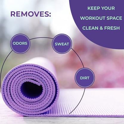 SwaytAway Fitness Mat Mist with Towel, 4oz Travel Size, 1 Pack, Lavender | Yoga Mat Spray with Towel Aromatherapy-Inspired Lavender Essential Oil Blend, Plant-Based, No Rinse, Refreshes & Deodorizes - size: 4 oz - 1 Pack