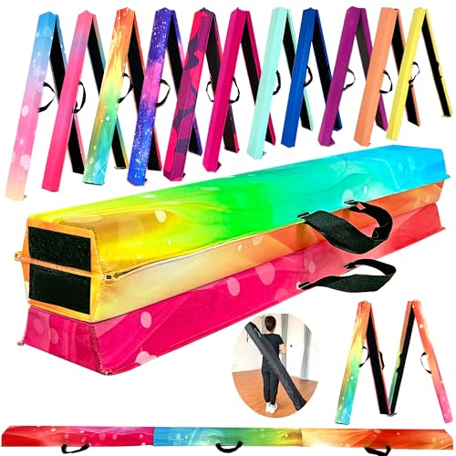 Marfula 6 FT / 8 FT / 9 FT Folding Gymnastics Beam Foam Balance Floor Beam - color: Starlight Rainbow, size: 10 Ft