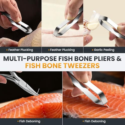 Fish Bone Plier/Tweezers - Fish Bone Remover Stainless Steel Deboning Tools for Food & Kitchen, Salmon, Trout, Non-Slip, 2 Pcs