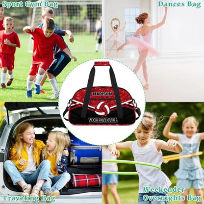 Personalized Sports Volleyball Bag, Red Glittering with Black | Custom Team Name Gym Sport Duffel Bag Weekender Bags Travel Duffel Bag - color: Red Black