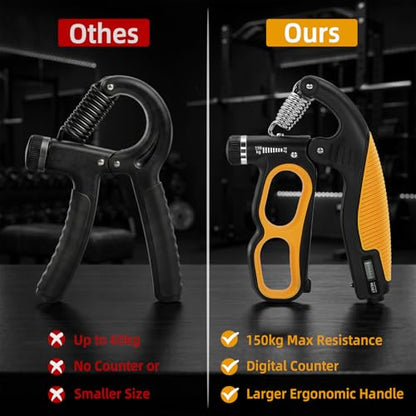 Grip Strength Trainer Adjustable 22-330 lbs with Electronic Counter, Hand Gripper Strengthener, Heavy Duty Forearm Strengthener, Wrist & Finger Exerciser for Grip Strength Training, Orange