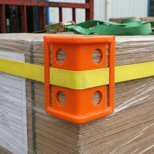 24 Pack Edge Corner Protectors for Flatbed Trucks, Heavy-Duty Plastic Cargo Guard – Reusable V-Shaped Tie Down Protectors for Up to 4 Inch Ratchet Straps, Shipping, and Load Securing (Orange)