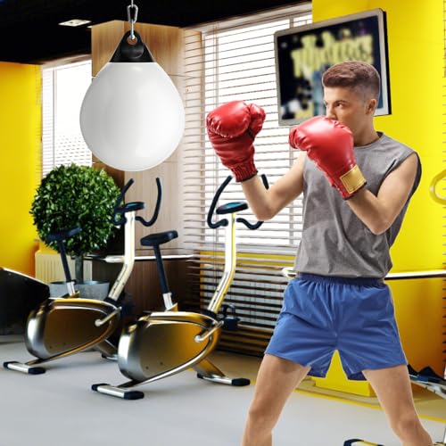 GYMAX Punching Bag, Water Aqua Bag w/Water Injector & Hanging Accessories, Folding Heavy Duty Boxing Bag for Home Gym, Boxing Training Equipment for Adults - style: White, 110LBS