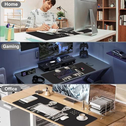 Human Skeletons Best Friends Desk Mat,Large Gothic Human Skeleton Gaming Keyboard Mouse Pad,Non-Slip Rubber Base Desk Pad Thick Stitched Edges Waterproof Mousepad Mouse Mat 31.5"x11.8" - color: Human Skeletons Best Friends