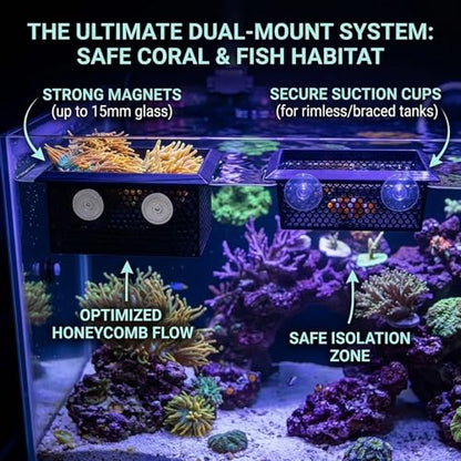 Floating Coral Frag Rack and Fish Isolation Box for Saltwater Reef Tank, 4x6 Inch Saltwater Coral Frag Holder with Magnetic or Suction Mount, Floating Anemone Holder and Isolation Cup for Reef Tanks