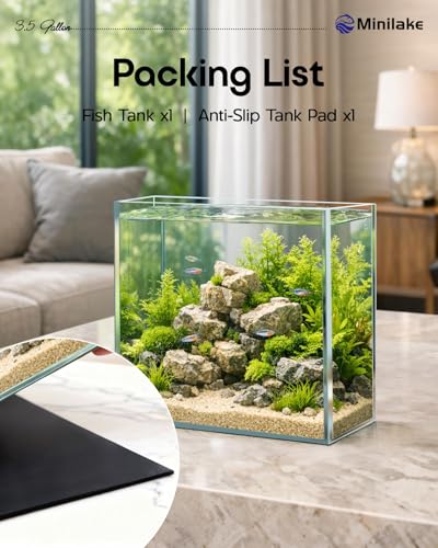 Glass Fish Tank, 3.5 Gallon Easy to Maintain Small Aquarium for Betta,Snails, Shrimp and Aquatic Planting. - color: Transparent, size: 3.51 Gallon