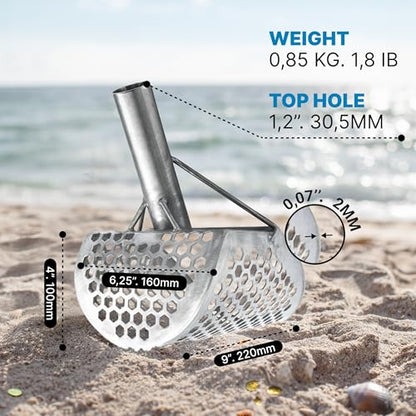 Sand Scoops for Beach Metal Detecting Stainless Steel Beach Metal Detecting Shovel Underwater Treasure Hunting, Metal Detector Accessories(Bag + Scoop + Carbon Fiber Handle), (9x6 + Handle) - size: 9 x 6 in + Handle