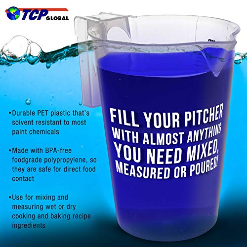 TCP Global 1 Liter (1000ml) Plastic Graduated Measuring and Mixing Pitcher (Pack of 6) - Holds Over 1 Quart (32oz) - Pouring Cups, Measure & Mix Paint, Resin, Epoxy, Kitchen Cooking Baking Ingredients - size: 1000ml