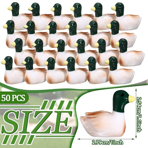 50 Pcs Mini Resin Mallard Mini Ducks Tiny Ducks Figurines Bulk for Garden Micro Landscape Doll House Aquarium Potted Ornament DIY Craft Project Bonsai Moss Terrarium (Mallard)