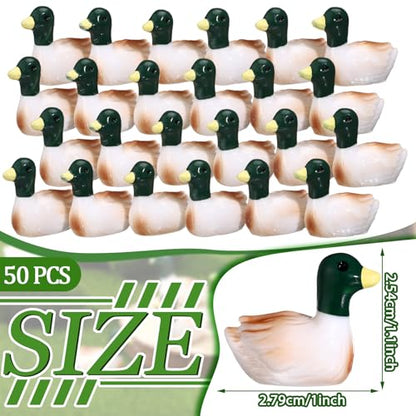 50 Pcs Mini Resin Mallard Mini Ducks Tiny Ducks Figurines Bulk for Garden Micro Landscape Doll House Aquarium Potted Ornament DIY Craft Project Bonsai Moss Terrarium (Mallard)