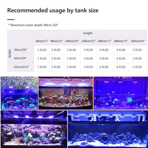 RL90 Full Spectrum LED Reef Aquarium Lighting for Saltwater Reef Aquarium, for 48inch 120cm 4ft SPS LPS Reef Coral Tank, App Control (2 RL90FS with Hang kit) - size: 2 RL90FS with hang kit
