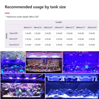 RL90 Full Spectrum LED Reef Aquarium Lighting for Saltwater Reef Aquarium, for 48inch 120cm 4ft SPS LPS Reef Coral Tank, App Control (2 RL90FS with Hang kit) - size: 2 RL90FS with hang kit