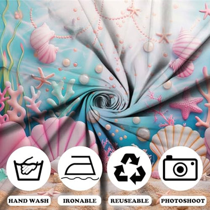 Fabric 7x5ft Mermaid Under The Sea Photography Backdrop Blush Pink Pearl Shell Coral Underwater Sunlight Background Mermaid Theme Birthday Baby Shower Party Decoration Photo Banner Props - size: 7x5ft(WxH)