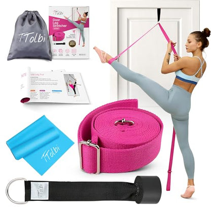 Leg Stretcher Strap with Door Anchor and Resistance Band, Splits Trainer - color: Vibrant Pink