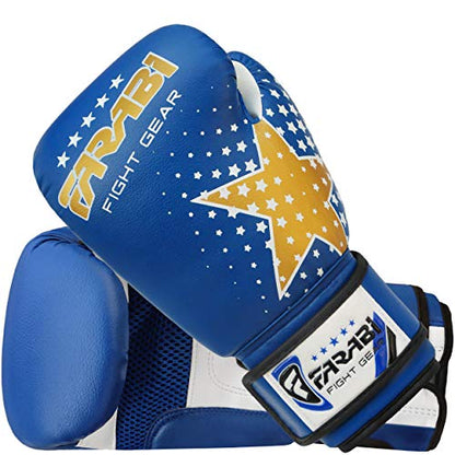 Farai Kids Boxing Gloves 6-oz Kickboxing Muay Thai Training MMA Sparring Gloves, Best Gloves for Training on Punching Bag, Focus Pads Practice - color: Blue