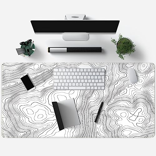 Desk Mat Large Gaming White Mouse Pad Minimalist Topographic Map Desk Mat Extended XL Mousepad 31.5x15.7 in Anti-Slip Desk Pad Keyboard Mousepad Stitched Edges Large Mouse Pad Grey - color: Grey