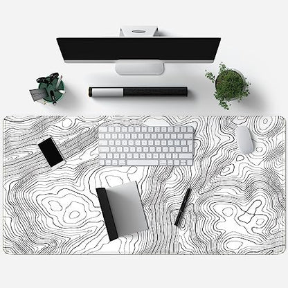 Desk Mat Large Gaming White Mouse Pad Minimalist Topographic Map Desk Mat Extended XL Mousepad 31.5x15.7 in Anti-Slip Desk Pad Keyboard Mousepad Stitched Edges Large Mouse Pad Grey - color: Grey