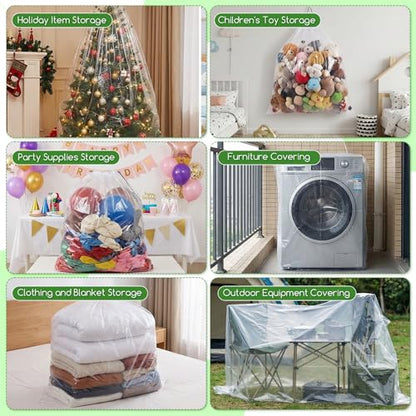 6 Pcs 59x47 In Extra Large Clear Drawstring Plastic Bags, 4 Mils Dustproof Moistureproof Reusable Big Giant Luggage Storage Bag for Suitcase, Furniture, Garage Organizer, Blanket, Plush Toys