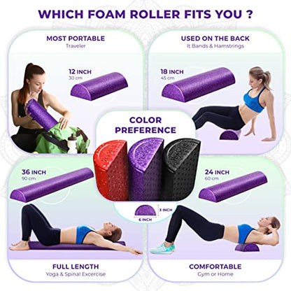 Yes4All High-Density EPP Half Round Back Roller Foam, Exercise Foam Roller for Yoga, Pilates & Stretching - 12, 18, 24, 36 inch - color: Purple, style: 12 inch