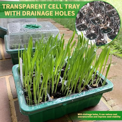 Seed Starter Tray Kit, 5 Pcs Seed Starting Trays with Humidity Dome and Base Plant Starter Kit for Seed Germination and Growing, with Plant Labels and Foldable Watering Can