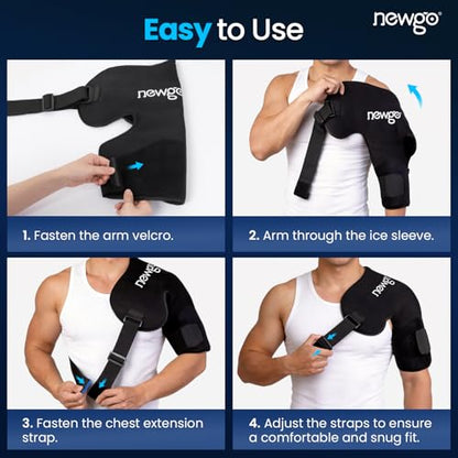 NEWGO Shoulder Ice Pack Rotator Cuff Cold Therapy, 45-Min Long-Lasting, XL | Ice Grid Design for Even Coverage, Flexible Cold Compression Wrap, Soothes Post-surgery, Muscle Tension, and Swelling - size: XL