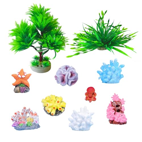 10-Piece Aquarium Decorating Set, Colorful | Artificial Aquatic Plants, Mini Corals, For room decoration, micro landscape,desktop ornament