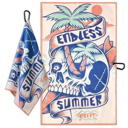 RokFit Multi-use Bold Graphic Towel with Carabiner Clip. (Endless Summer) - color: Endless Summer