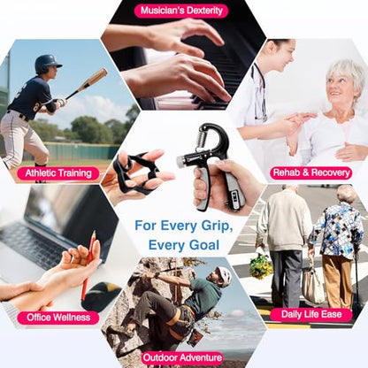 CYFIE Grip Strength Trainer Kit Adjustable 10-132Lbs Hand Exerciser Counter - color: Black