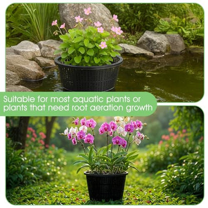 5 Pcs Net Pots for Hydroponics, 8.35 Inch Black Pond Plant Baskets, Hydroponic Cups with Slotted Mesh for Aquatic Plants, Orchids, Nursery & Indoor/Outdoor Growing