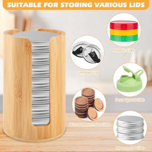 2 Pack Mason Jar Lid Organizer, Bamboo Vertical Storage Holder for Home Kitchen Organization & Tumbler Lids, Wooden Storage Accessories for Mason/Canning/Bamboo Lids(Wide & Regular Mouth)