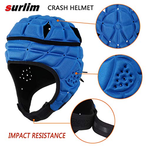 Surlim Soft Shell Flag Football Helmet for Youth, Rugby Scrum Cap Headgear - color: blue, size: Medium