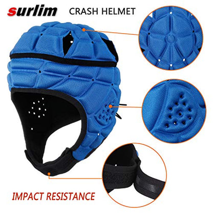 Surlim Soft Shell Flag Football Helmet for Youth, Rugby Scrum Cap Headgear - color: blue, size: Medium