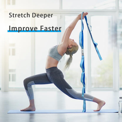 Stretching Strap Yoga Strap with Loops for Physical Therapy, Non-Elastic - color: Black+Blue/Light Blue