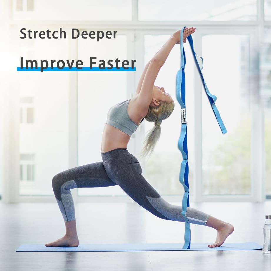 Stretching Strap Yoga Strap with Loops for Physical Therapy, Non-Elastic - color: Blue/Light Blue