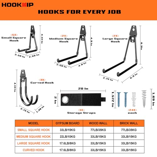13 Pack Heavy Duty Garage Hooks, Wall Mounted Tool Hangers