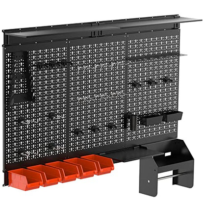 TORACK Metal Pegboard Wall Organizer 24x48 in, Tool Storage Pegboard, Black - color: Black