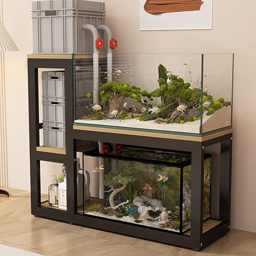 Fish Tank Stand,Heavy Duty Aquarium Stand with Non-Slip Foot Pads, Scratch & Wear Resistant Terrarium Rack for Secure Fish Tank Placement, Stable Support for Aquatic & Reptile Habitats - color: Black+wood, size: 90x40x110cm