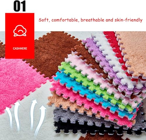 12 Pieces Thickened Plush Foam Interlocking Floor Mat,Fluffy Square Foam Tiles with 12 Edgings,Soft Anti-Slip Puzzle Area Rug Playmat for Bedroom,12X12inch,12 Tiles/11.6 Sq.Ft,Coffee+g Purple+White - color: Coffee+g Purple+white