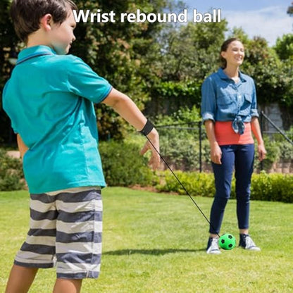 2Pcs Green Wrist Return Ball - Adjustable Bounce Back with String, Clackers on String Rubber Elastic Rebound, Finger Exercise Activity and Play